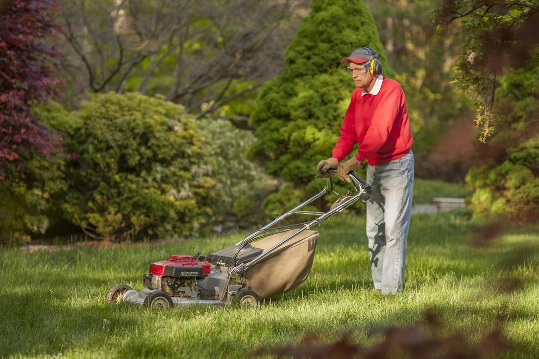 A Man Mowing Lawn